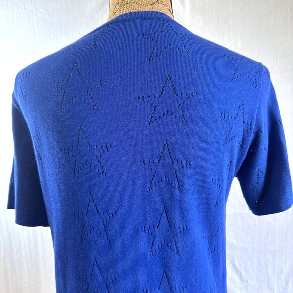 P.A.R.O.S.H. Women's Blue Star Short Sleeve Knit Cotton Sweater Sz L Italy - Picture 5 of 10